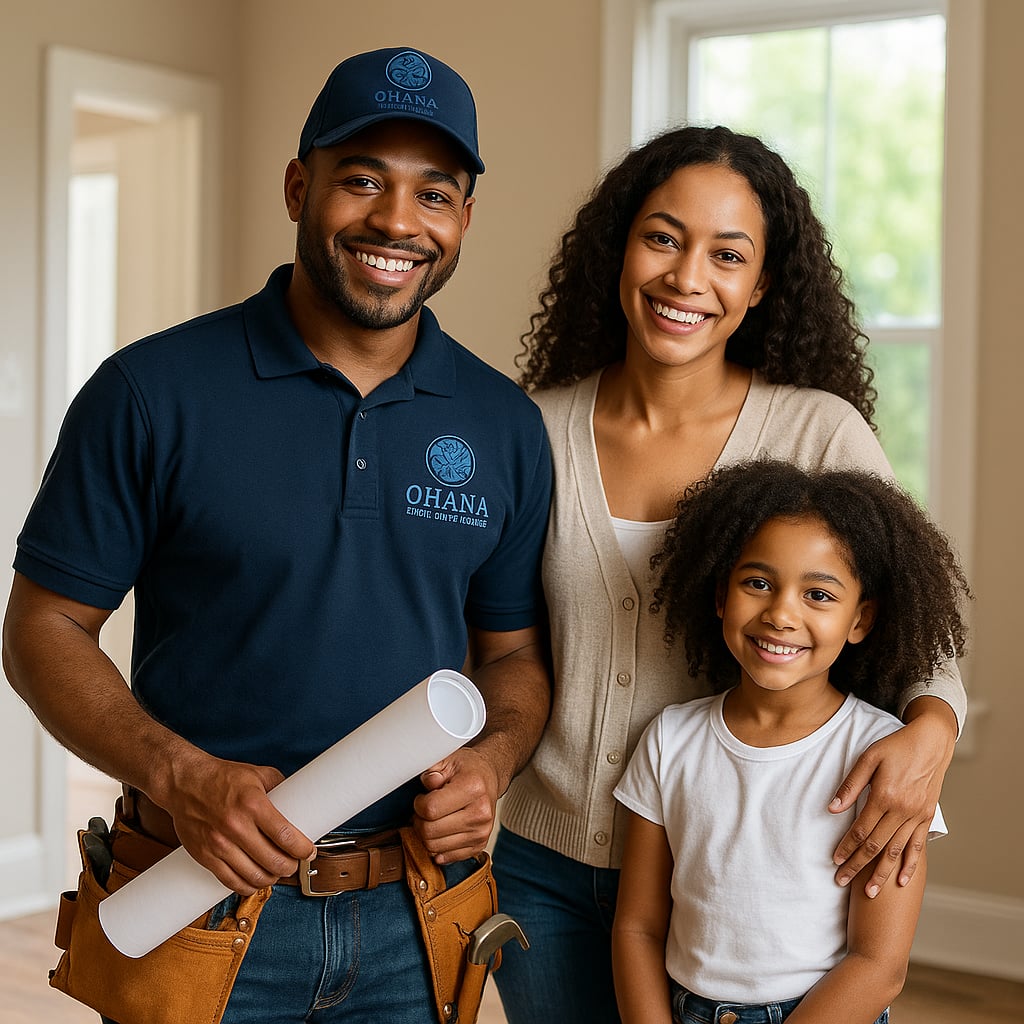 Family relaxing together after handyman visit
