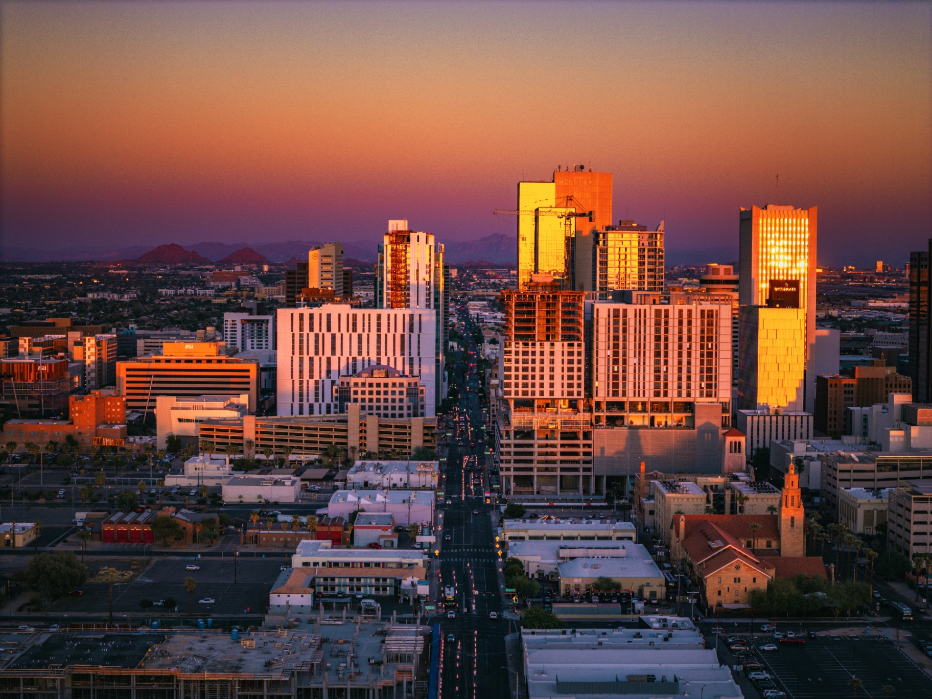 Phoenix Arizona skyline at sunset