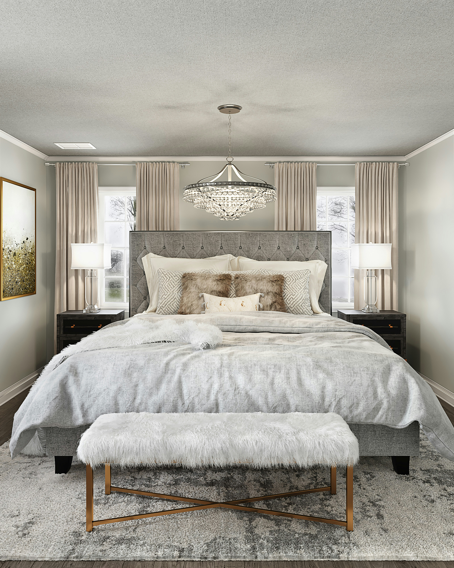 A warmly lit bedroom, the kind of home you want a go-to pro for