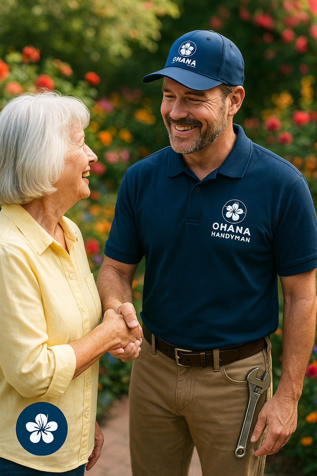 Professional Ohana handyman shaking hands with satisfied customer